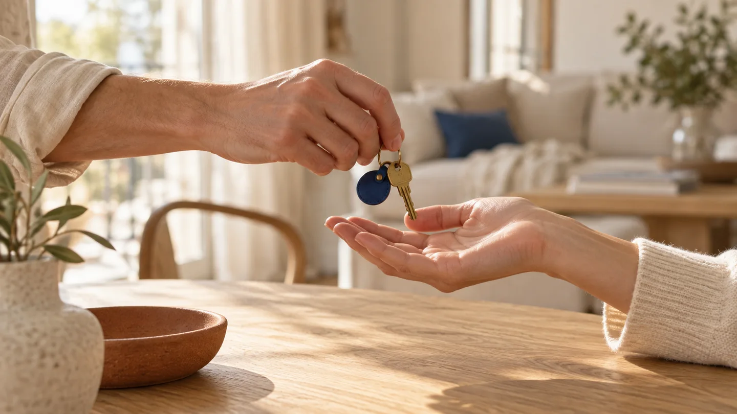 Remise d’une clé d’appartement entre deux personnes